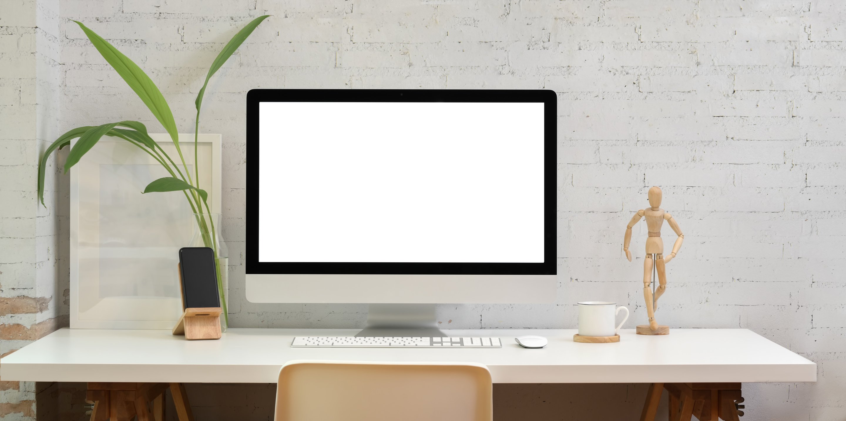 Silver Imac on White Wooden Desk